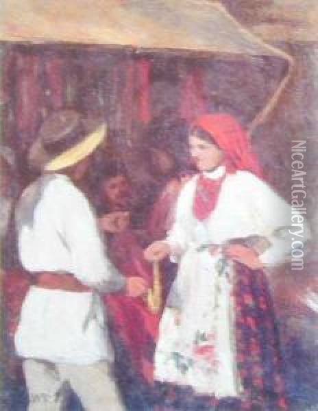 Rozmowa, Ok. 1895 R. Oil Painting - Wlodzimierz Tetmajer