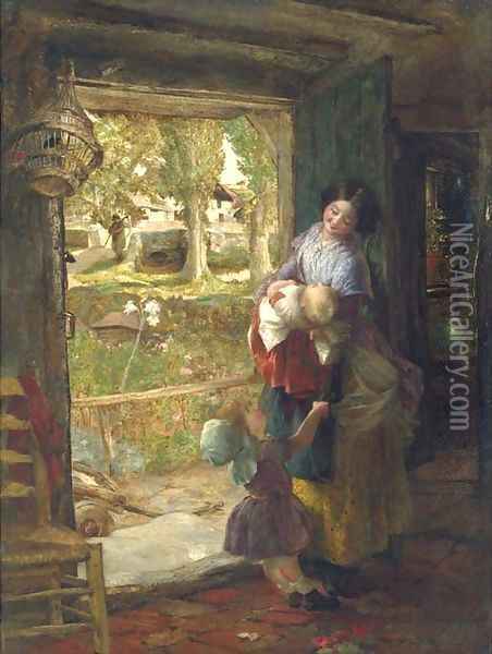 A cottage door Oil Painting - Charles James Lewis