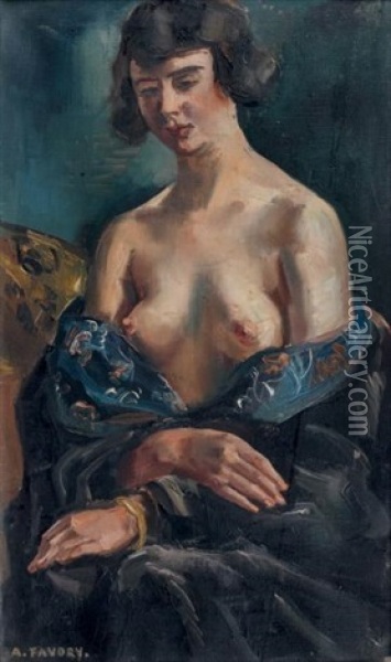 Modele Nu, Le Buste Decouvert Oil Painting - Andre Favory