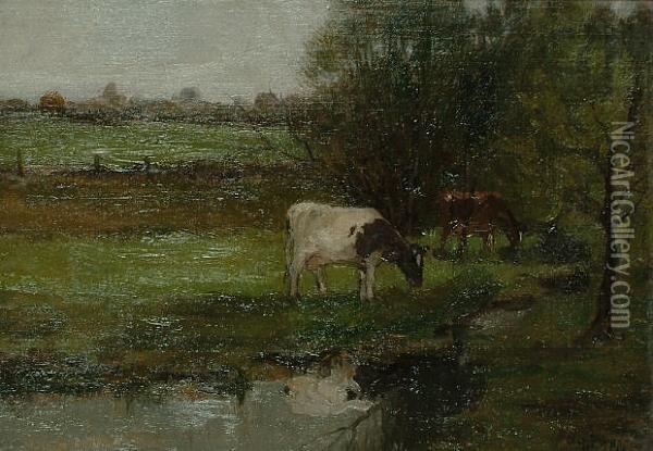 'a Corner In The Pasture'. Oil Painting - Charles Paul Gruppe