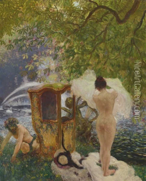 Le Bain (la Chaste Suzanne) Oil Painting - Gaston La Touche
