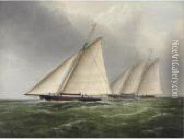 A Sloop And A Schooner Racing Oil Painting - James E. Buttersworth