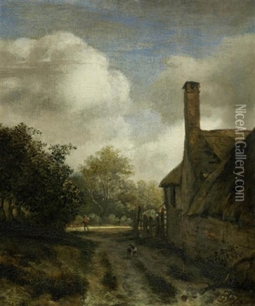 Dorfstrasse Mit Einem Reisenden Und Einem Hund Oil Painting - Jacob Van Ruisdael