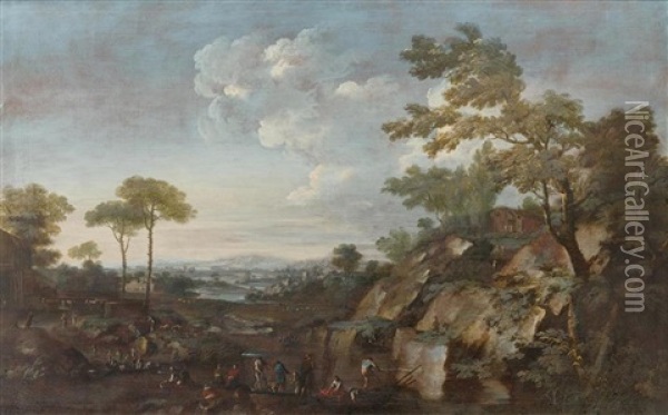 A Vast Landscape With Figures Oil Painting - Marco Ricci