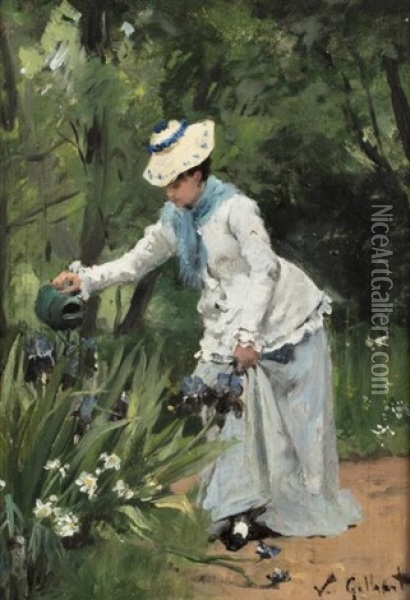 Elegante Au Jardin D'iris Oil Painting - Victor Gabriel Gilbert