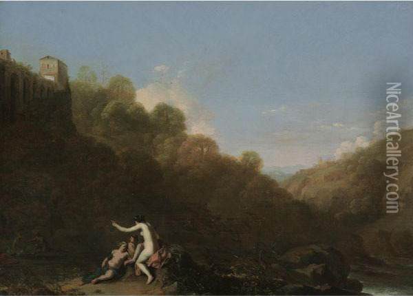Landscape With Diana And The Nymphs Oil Painting - Cornelis Van Poelenburch