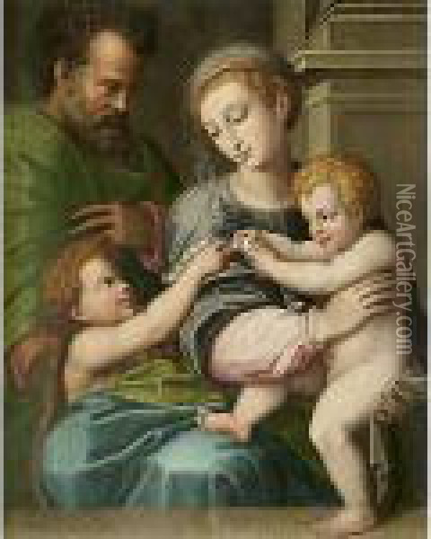 Sacra Famiglia Con San Giovannino Oil Painting - Giulio Romano