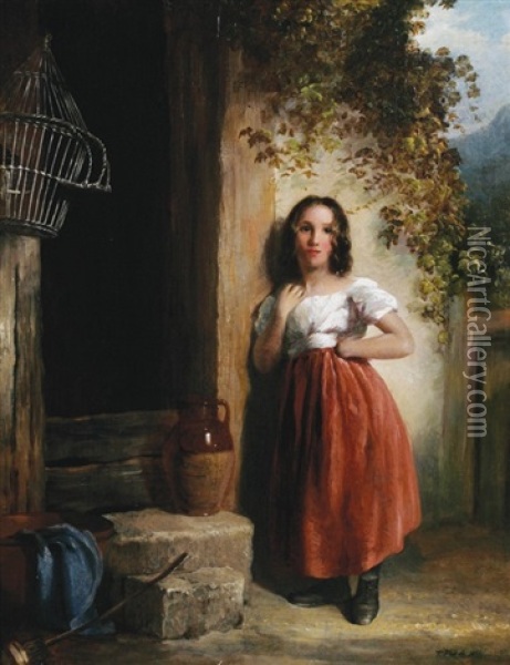 Girl By A Cottage Oil Painting - Thomas Faed