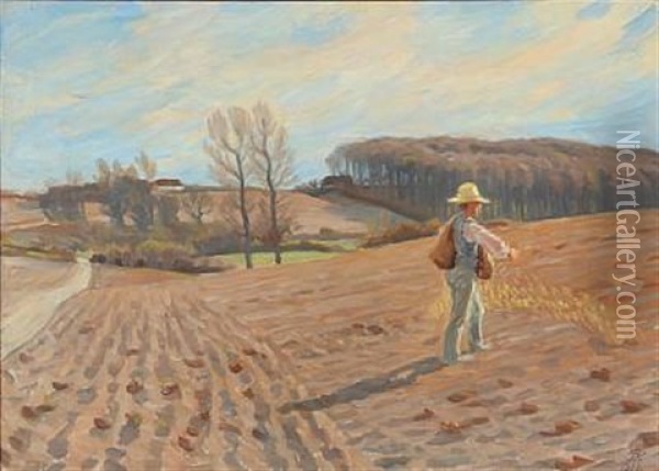 A Sower In The Field Oil Painting - Peter Marius Hansen