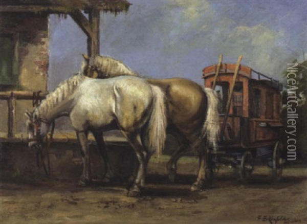 Pferde Mit Kutsche Oil Painting - Friedrich Eckenfelder