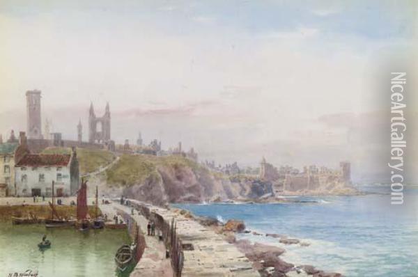 View Of St Andrew's Cathedral And Castle From The Harbour Pier Oil Painting - Henry B. Wimbush