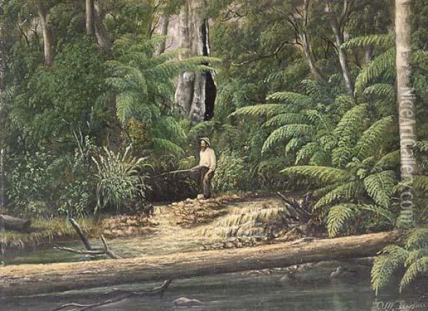 Man By The Edge Of The River Oil Painting - Alfred William Eustace
