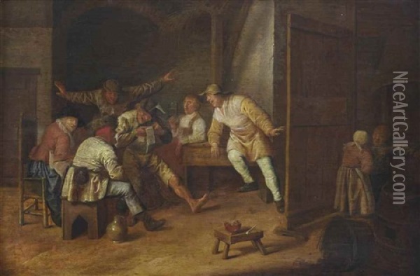 An Interior With A Merry Company Of Peasants Oil Painting - Bartholomeus Molenaer