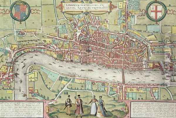 Map of London from Civitates Orbis Terrarum 2 Oil Painting - Joris Hoefnagel