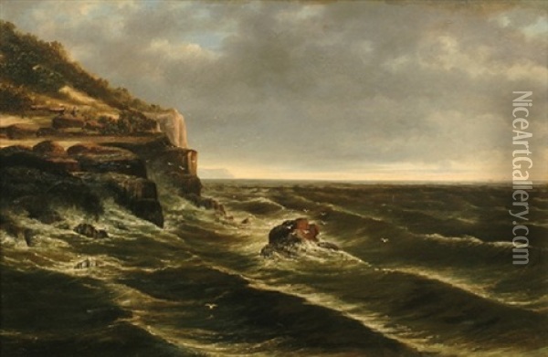 Coastal Seascape With Figures Oil Painting - William Henry Short Jr.
