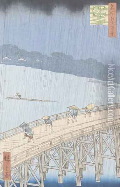 Sudden Shower on Ohashi Bridge at Ataka from the series 100 Views of Edo Oil Painting - Utagawa or Ando Hiroshige