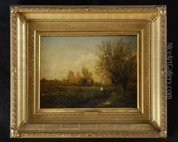 Landscape With Figures Oil Painting - Emile Charles Lambinet
