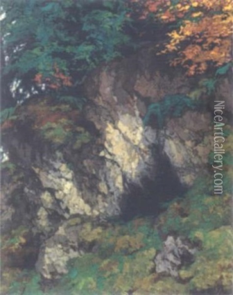 Felswand Mit Hohle Oil Painting - Hugo Hodiener (Hodina)