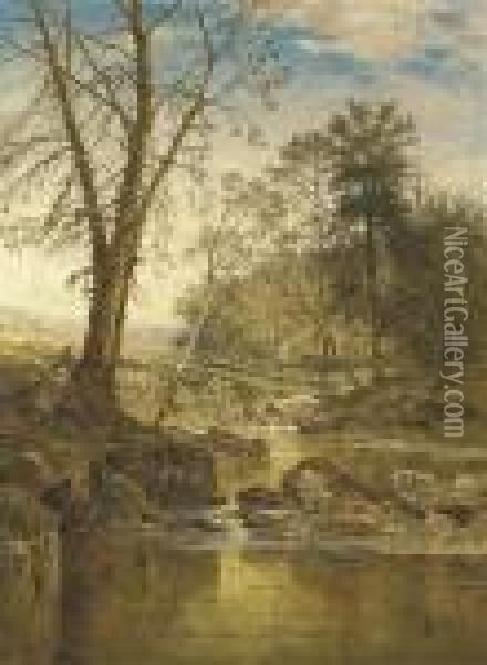 A Sunny Stream - Beardon, Dartmoor Oil Painting - Benjamin Williams Leader