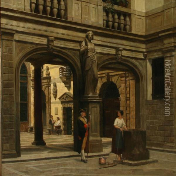 Atrio Qvadrato I Doge-paladset Oil Painting - Heinrich Hansen