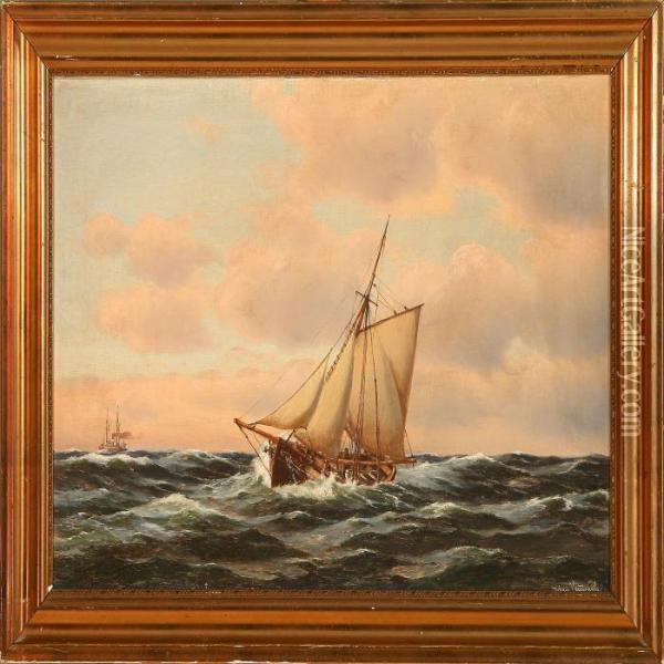 Marine With Ships Inrough Sea Oil Painting - Johann Jens Neumann