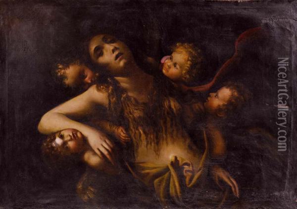 Maria Maddalena Sorretta Da Quattroangeli Oil Painting - Francesco Cairo