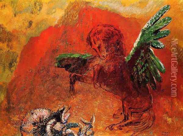 Pegasus And The Hydra Oil Painting - Odilon Redon