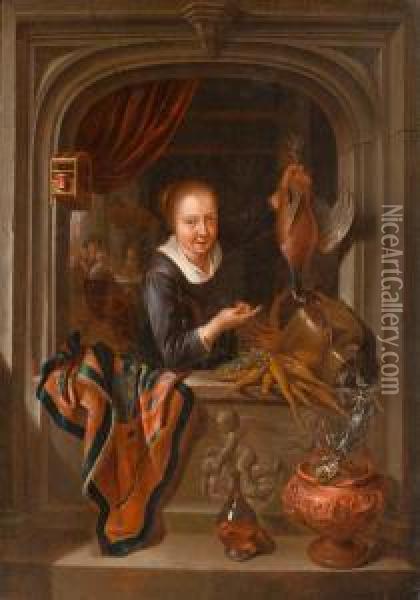 Poultry Seller. Oil Painting - Dominicus van Tol