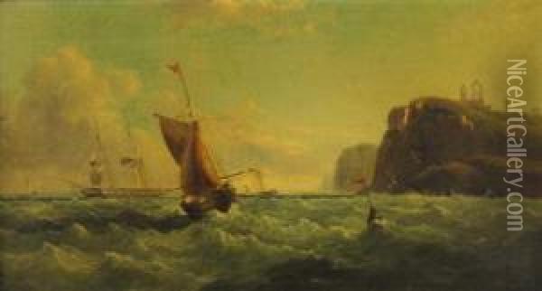 Shipping Off The Coast Oil Painting - John Wilson