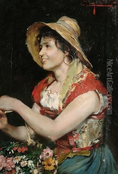 Flower Seller Oil Painting - E. Giachi