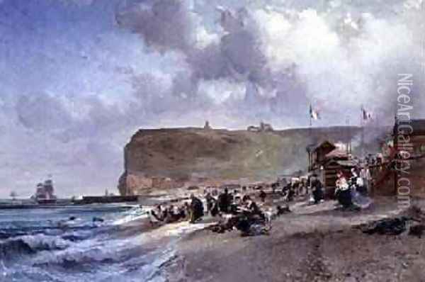 Crinolines on the Beach Fecamp 1871 Oil Painting - Jules Achille Noel