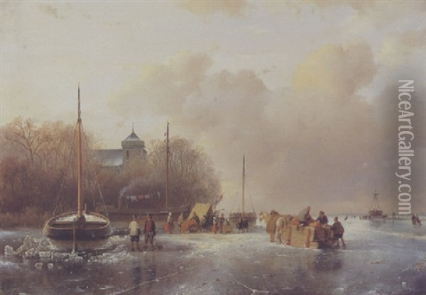 Paysage D'hiver Au Traineau Oil Painting - Andreas Schelfhout