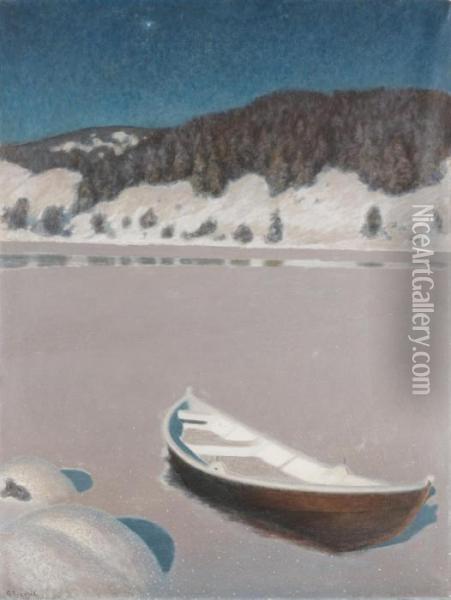 Winter's Night Over Frozen Lake Oil Painting - Gustaf Fjaestad