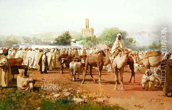 Arab Village Scene, 1883 Oil Painting - Gustavo Simoni
