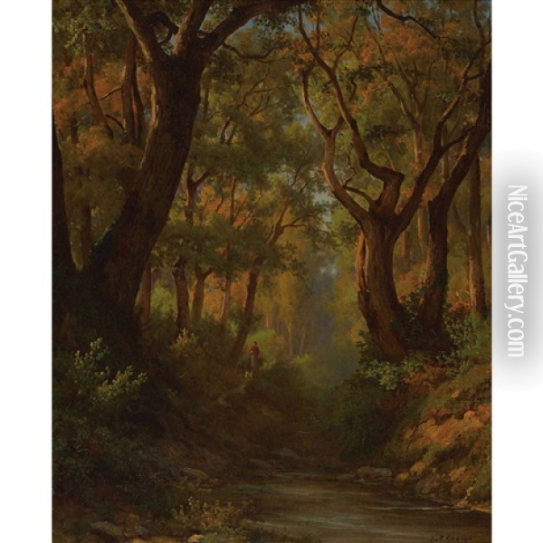 Waldweg Mit Einem Bach Oil Painting - Jean Philippe George-Julliard