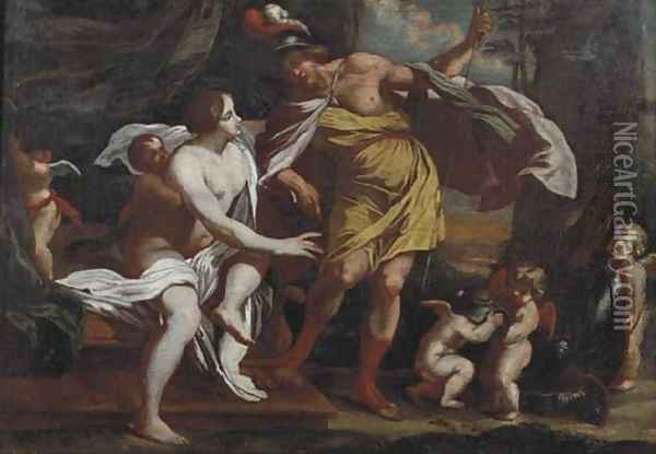 Mars and Venus and putti playing with armour Oil Painting - Nicolaus Knupfer