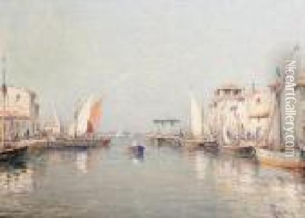 In The Harbour Oil Painting - Henri Malfroy