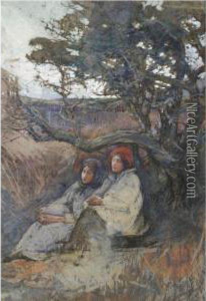 Girls Resting Beneath A Tree Oil Painting - Elizabeth A.Stanhope Forbes