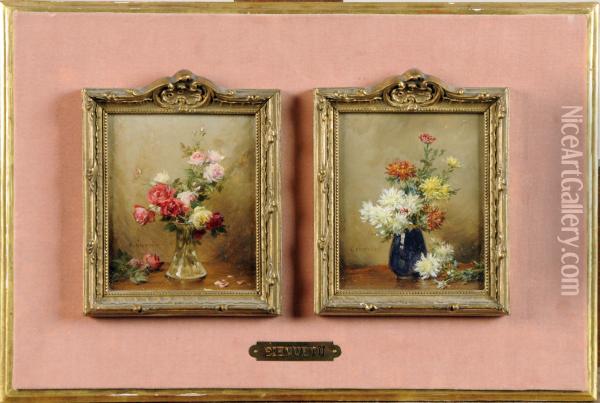 Vase Garni De Fleurs Oil Painting - Gustave Bienvetu
