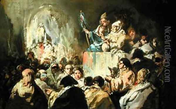 Addressing a Masked Crowd Oil Painting - Eugenio Lucas y Padilla