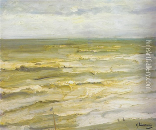 Strand Und Meer In Zandvoort -- Brandungswellen Oil Painting - Max Liebermann