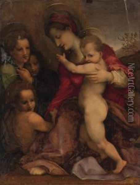Madonna Con Bambino, San Giovannino E Angeli Oil Painting - Andrea Del Sarto