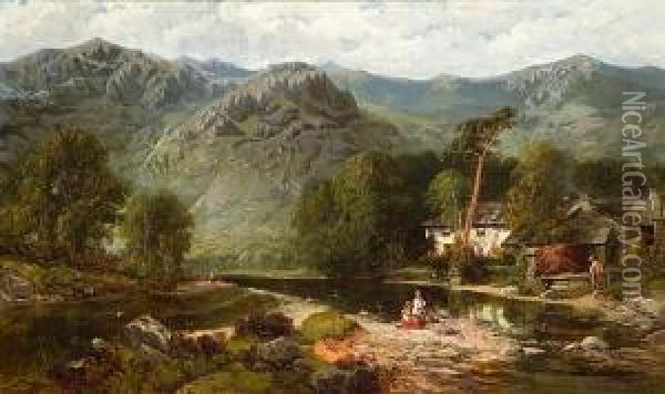 A View Of The Lake District, Thought To Be Easedale Beck, Grasmere Oil Painting - George W. Pettitt