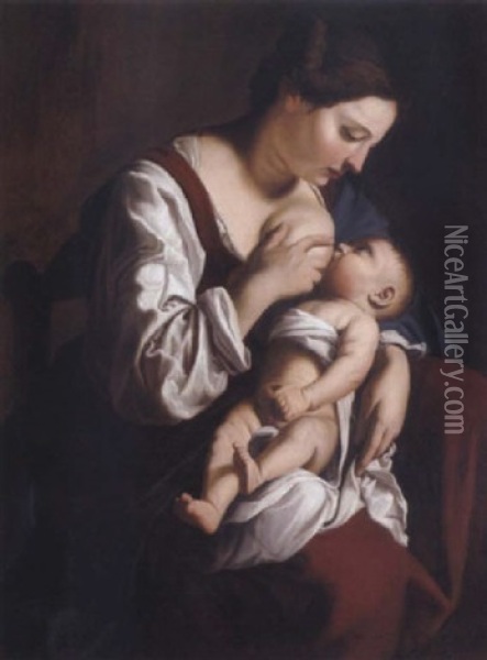 Madonna In Atto Di Lattare Il Bambino Oil Painting - Orazio Gentileschi