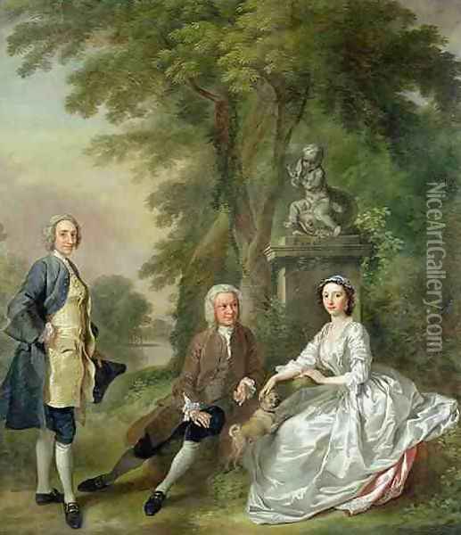 Jonathan Tyers and his Daughter Elizabeth and her Husband John Wood Oil Painting - Francis Hayman