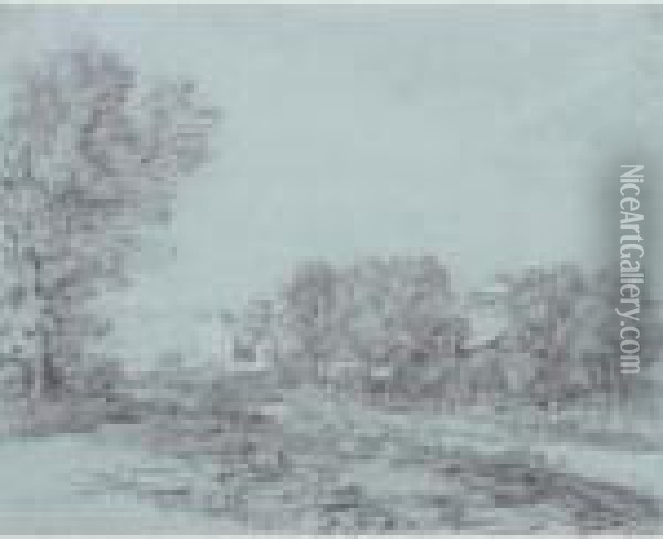 View Across A Field To The Edge Of A Village Oil Painting - Georg Maximilian Johann Von Dillis
