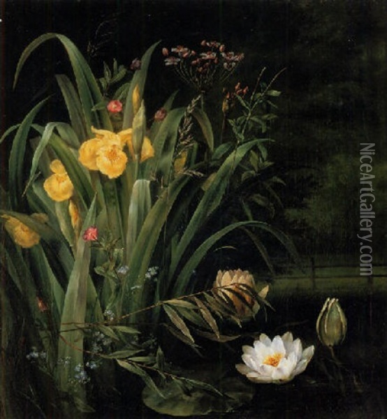 A Lily Pond Oil Painting - Hermania Sigvardine Neergard