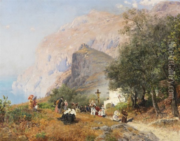 Prozession Auf Capri Oil Painting - Carl Wuttke