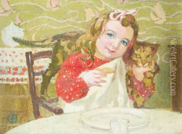 La Fillette Au Chat Oil Painting - Maurice Denis