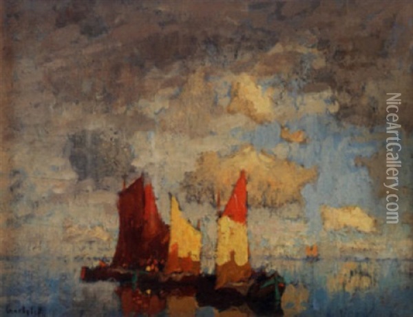 Harbor Scene Oil Painting - Konstantin Ivanovich Gorbatov